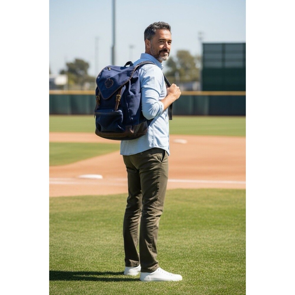 Baseballism Rowengartner Backpack Blue canvas W/ leather glove accents